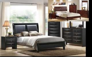 Black Chocolate Queen Bed 4 Pc Bedroom Set In faux Leather  