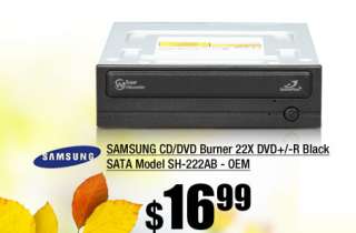 SAMSUNG CD/DVD Burner 22X DVD+/ R Black SATA Model SH 222AB   OEM