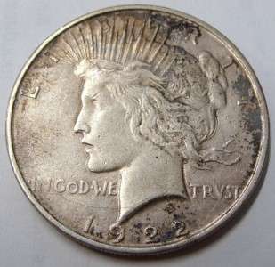 1922 Peace Silver Dollar Coin D Mint Mark  Circulated  