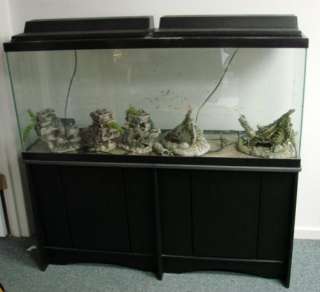 55 Gallon Fish Aquarium + Black Stand 2 Lights Double Door Base Ship 