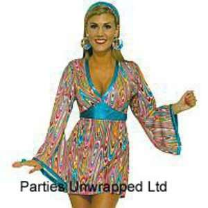  60s 70s Go Go Hippy Swirl Fancy Dress Costume Size US 8 12 
