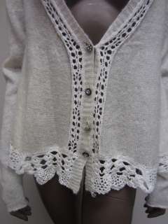 Free People womens snow bunny ivory crochet trim cardigan sweater L $ 