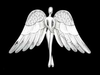   Silver Tone Guardian Angel Spread Wings Crystal Brooch Pin NB10  