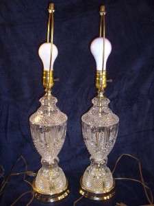 Pair of Vintage Lead Crystal Table Lamp Diamond Cut Thumprint  