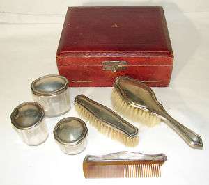 Antique 1912 Mens Sterling Vanity Set Hair & Cloths Brush & Dresser 