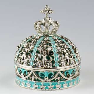   Crown Faberge Jewelry Box, Enameled Antique Style Jewelry Box  