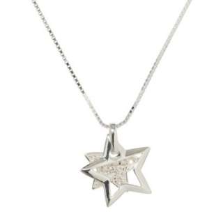 Sterling Silver Cubic Zirconia Double Star Pendant Necklace.Opens in a 