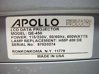 Apollo Express QE450 Multimedia 3 LCD Data Projector QE 450 300 ANSI 