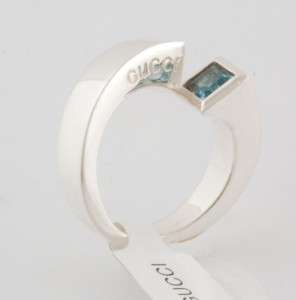 New Sterling Silver Gucci Aquamarine Ring  