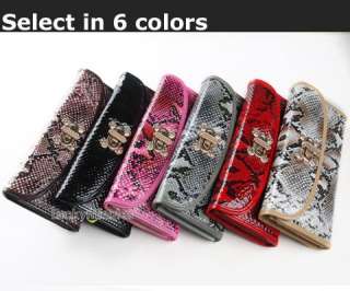 I923 Red Snake Patent Leather Gold Buckle Lady Wallet Purse Bag Card 
