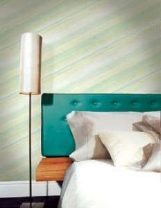 Wallpaper Designer Green Aqua Cream Diagonal Stripe  
