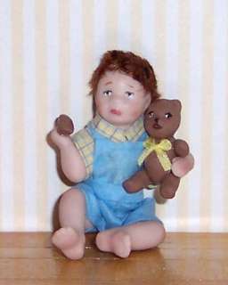Miniature Dollhouse Doll CUTE Pouting Baby Boy w/Toy.  