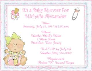 10 Baby Girls with Toys Designs Personalized Baby Shower Invitations w 