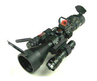 New Rifle Scope Red Dot Red Laser Flashlight All in 1  