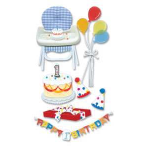   Boys Baby Girls First Birthday Party Balloons Cake 3D Stickers  