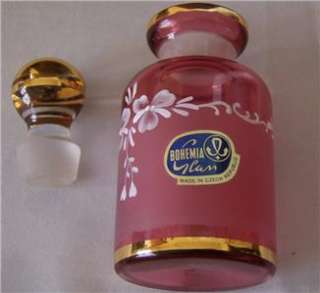   perfume bottle with hand painted flowers; made in Czech Republic