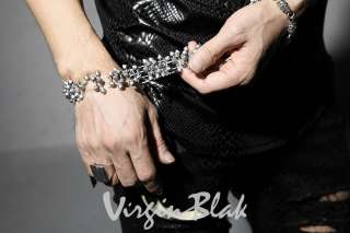 vb HOMME Spike Studs Metal Bracelet Cuff Blk White 3OQ  