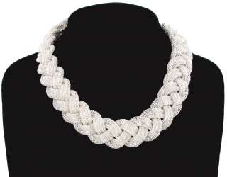 New Silver Tone Braided Mesh Chain Big Chunky Necklace  