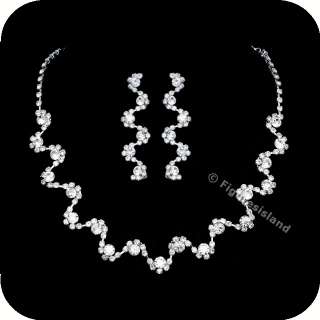 Bridal Wedding Rhinestone Crystal Choker Necklace Earrings Set 1286 