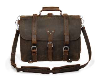   Thick Full Grain Leather Briefcase Messenger Bag Laptop Backpack 18