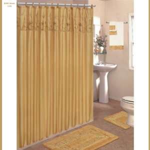 Gold 18 Piece Bathroom Set 2 Rugs/Mats, 1 Fabric Shower Curtain, 12 