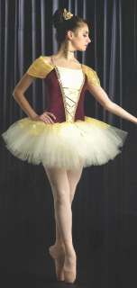   Ballet Tutu Dance Costume Burgundy & Gold Military SZ CXS 2XL  