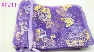 100x Purple Butterfly 12*9cm Organza Wedding Jewelry Pouch Favor Gift 