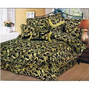   Chenille Forest Green & Gold Luxury Bed in a Bag Comforter Bedding Set
