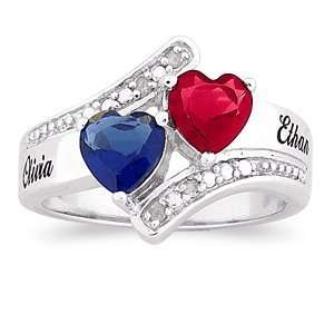   Sterling Silver Couples Birthstone Hearts Diamond Name Ring Jewelry