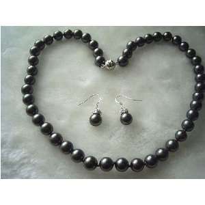  8mm Genuine Black Pearl Necklace Earring Set Everything 