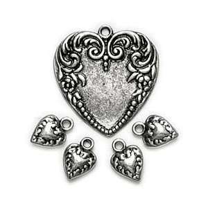  Blue Moon Lost & Found Metal Charms Victorian Heart Ox Silver 5/Pkg 