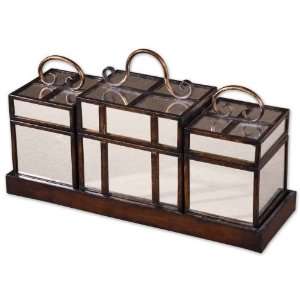  Uttermost 20.9 Inch Preston Boxes & Tray Set/4 Mahogany w 