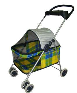 Yellow Plaid Posh Pet Stroller for Dog Cat w/Cup Holder  