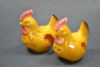 Yellow Rooster and Hen S&P Shaker Set Ceramic Vintage  