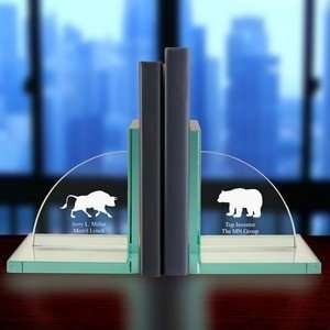   Jade Glass Stock Market Bull and Bear Bookends