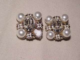 Authentic Chanel Large CC Crystal Pearl Clip Earrings  
