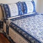   Embroidery & Print Blue@White Cotton Quilted Bedspread 3PC Set King