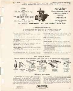 1950 1954 Chevrolet Truck Carter Carburetor Manual  