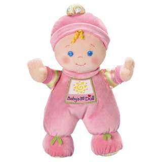 My 1st Baby is a soft plush baby doll that has an embroidered face and 