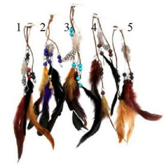  Clip in Bead & Feather Hair Extension suede leather cord gator clip 