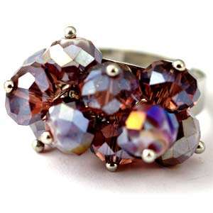 d8173 Purple Wedding Cluster Crystal Gems Beads Adjustable Ring 