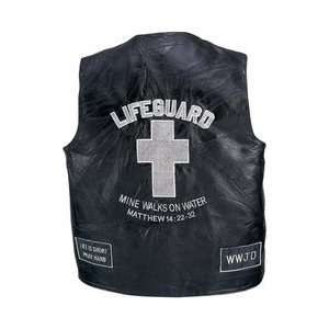   Design Genuine Leather Vest With Christian Patches 2x 3 Slash Pockets
