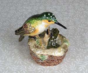 Hummingbird Jeweled Hinged Trinket Box Austrian Crystal  