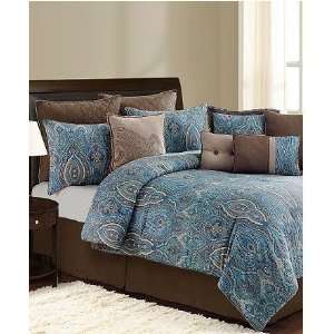 Bedding, Queen Size Budapest Blue 12 Piece Bed in a Bag Comforter Set 