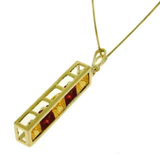   Garnet Citrine Princess Cut Gemstone Bar Pendant Chain Necklace  