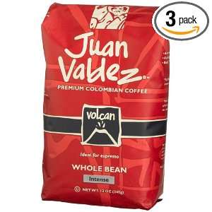  Colombian Coffee, Volcan, Whole Bean Coffee, 12 Ounce Bags (Pack of 3