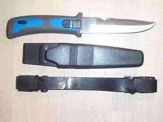BLUE SCUBA DIVER DIVE KNIFE WITH SHEATH AND STRAPS  
