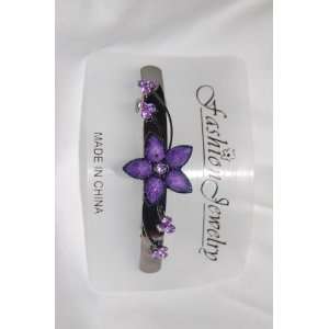  Purple Dew Drop Flower & Rhinestones on 3 Silver French 
