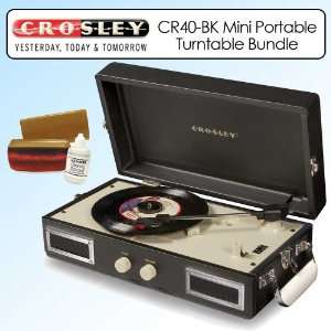  Crosley CR40 BK Mini Portable Turntable Black Bundle With 