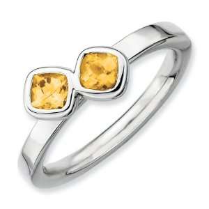    Sterling Silver Stackable Db Cushion Cut Citrine Ring Jewelry